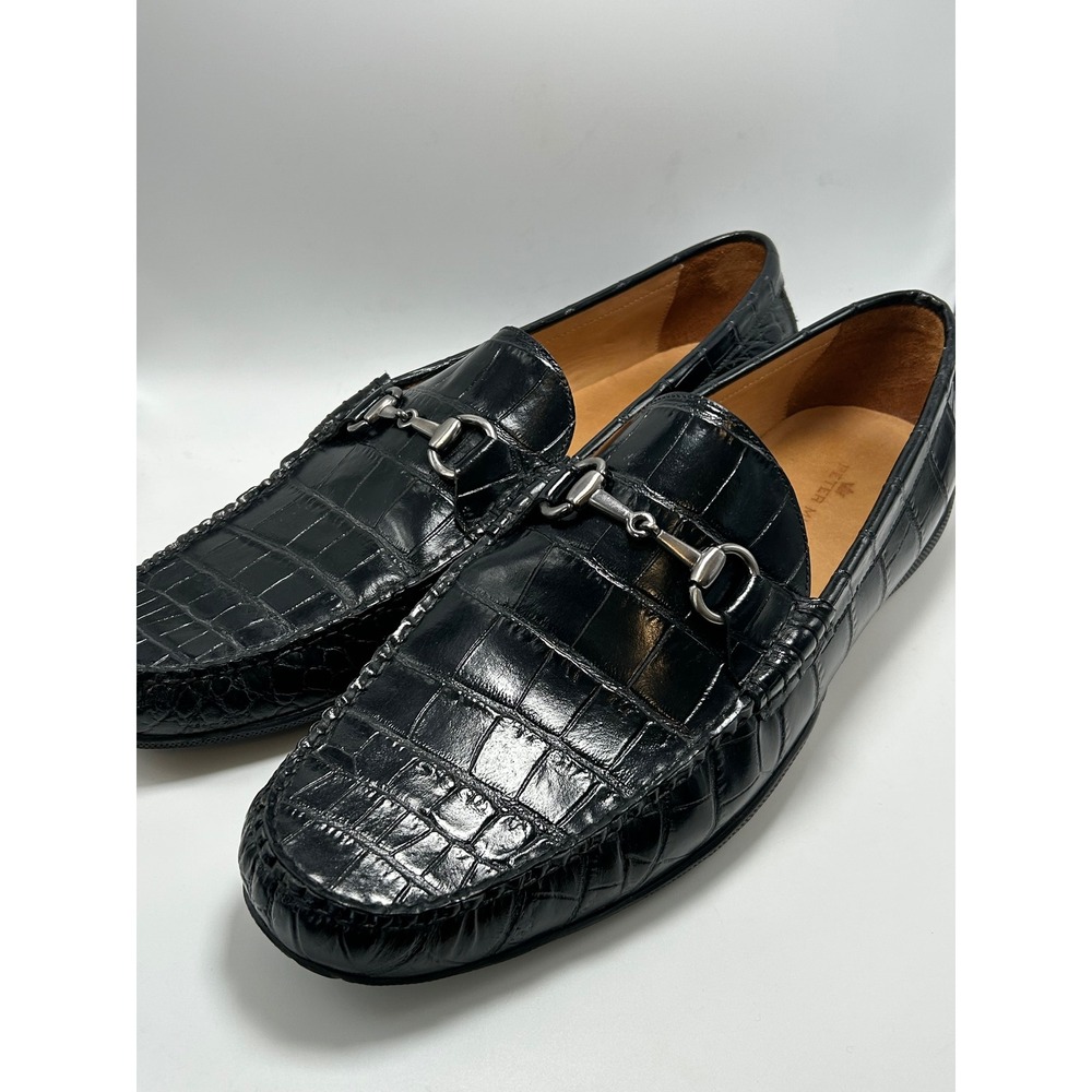 Peter Millar Bit Loafers Mens 13 Black Croc Embossed Leather Driver MC0F41